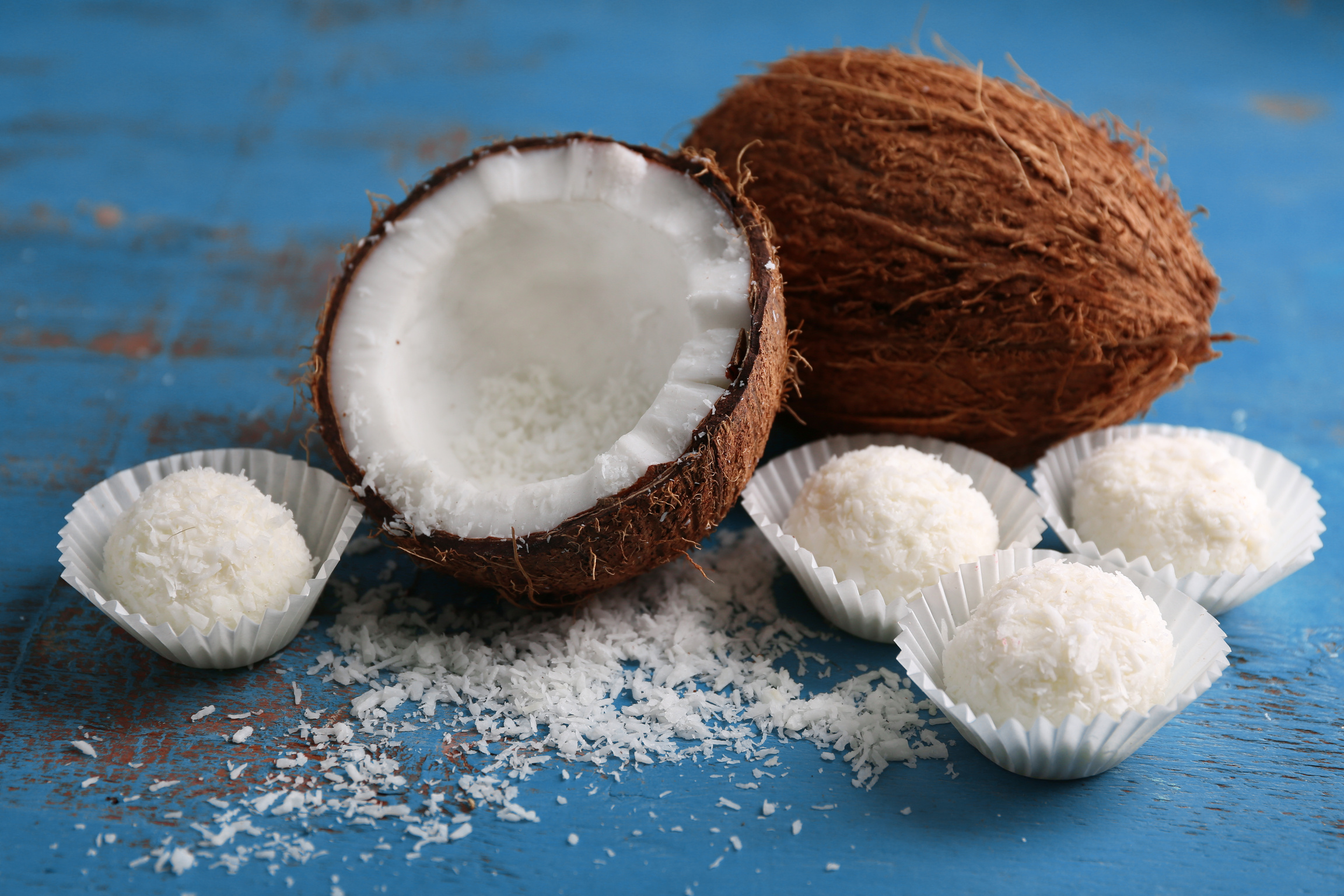 Candies in Coconut Flakes and Fresh Coconut 